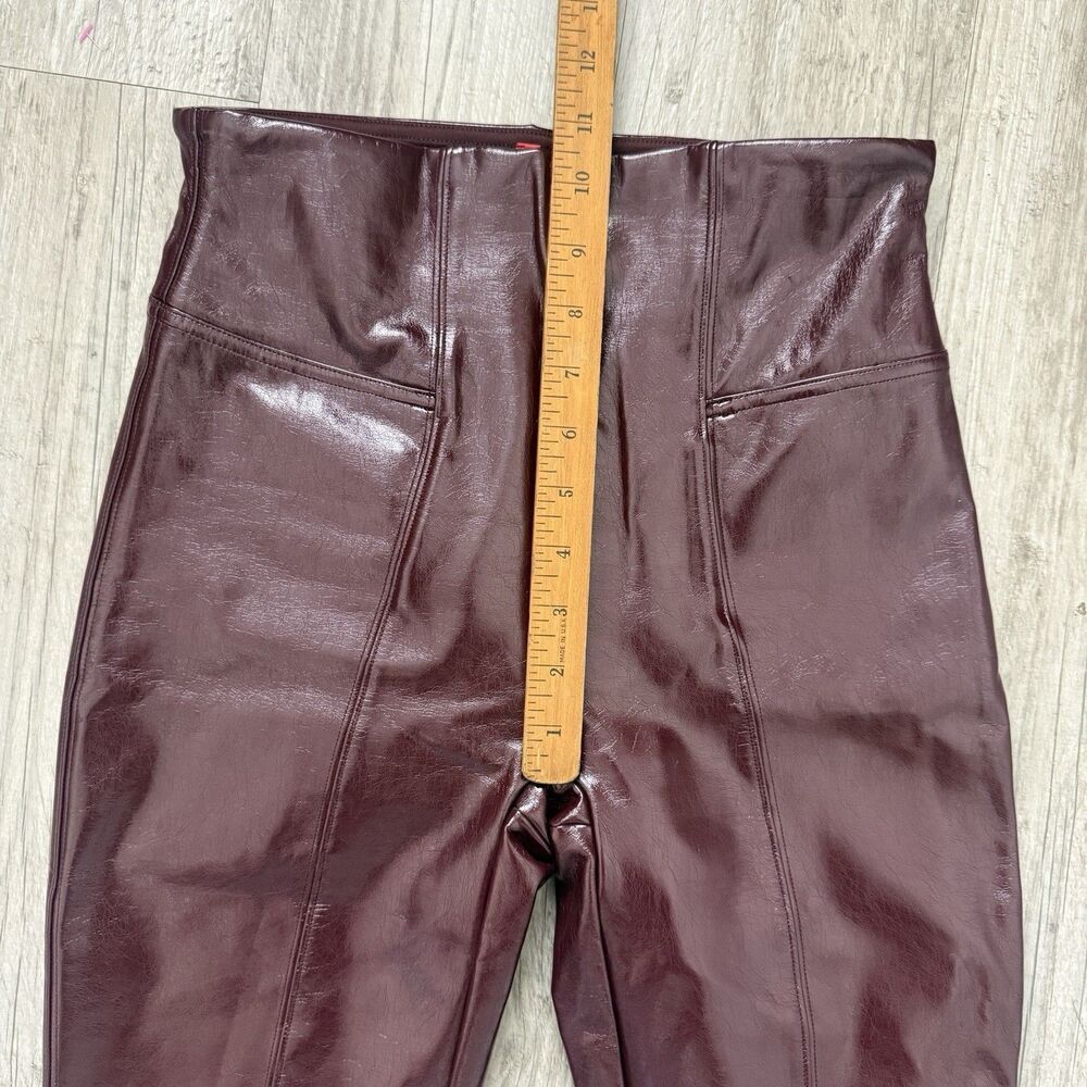 Spanx Faux Patent Leather Leggings Size S Burgundy High Rise Glam Night Out Luxe - Picture 7 of 8